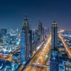 high angle view dubai lit up night
