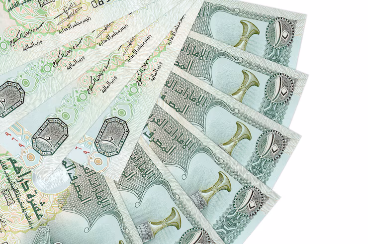 uae dirhams bills white background