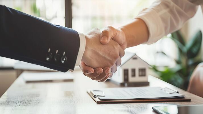 realtor and buyer shaking hands successful real estate transaction photo