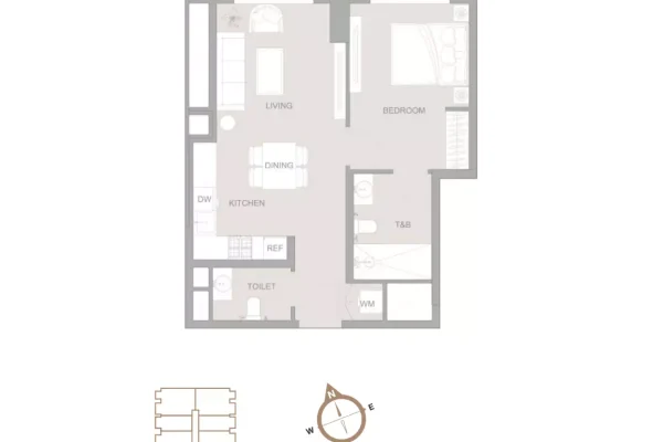 1 bedroom floor plan at 1Wood Residence 2