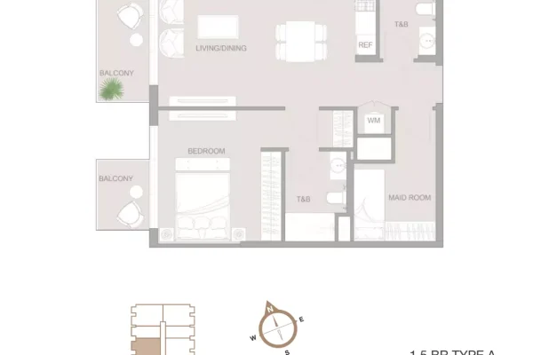 2 bedroom floor plan at 1Wood Residence 2