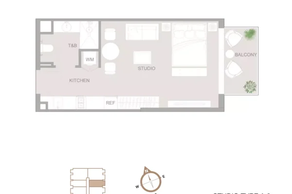 Studio floor plan at 1Wood Residence 2