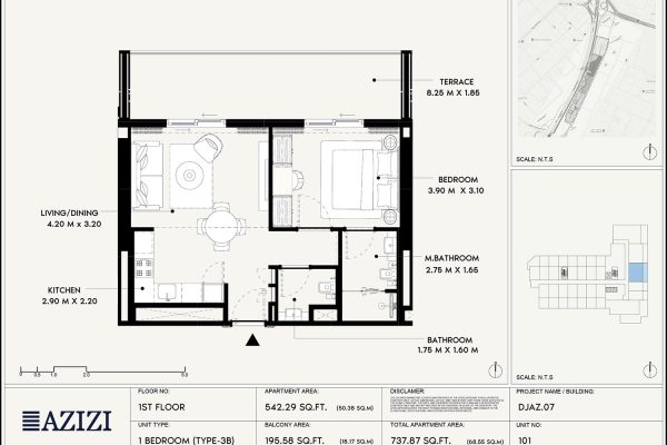 Azizi Lina one bedroom apartment floor plan