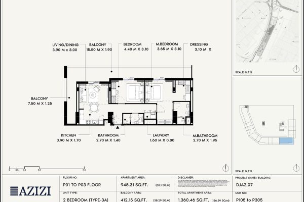 Azizi Lina two bedroom apartment floor plan