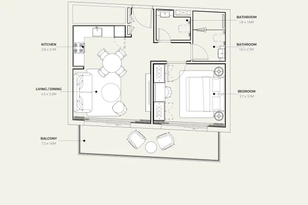 Azizi Noura 1 Bedroom Floor Plan Azizi Noura one bedroom apartment floor plan