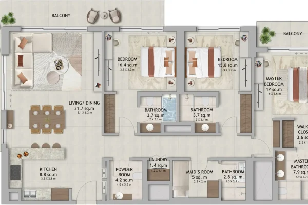The Wilds Residences three bedroom apartment floor plan